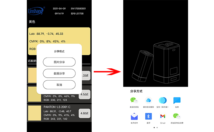 LS173B手機APP分享測量的顏色 LS173B手機APP分享測量的顏色